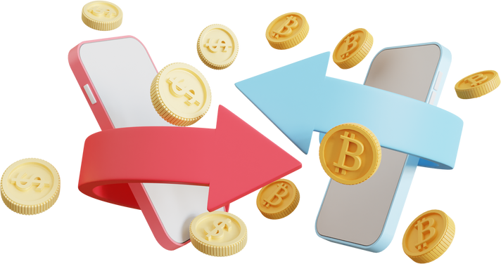 Bitcoin Digital money concept. money transfer to the Mobile phone bank, 3D illustration